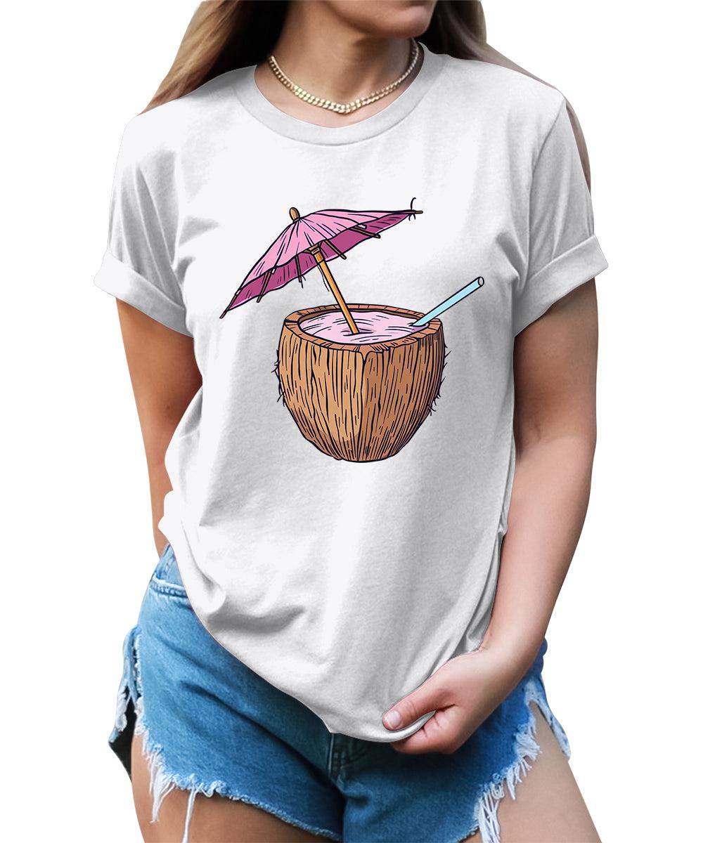 Summer Beach Umbrella Coconut Graphic Tees For Women