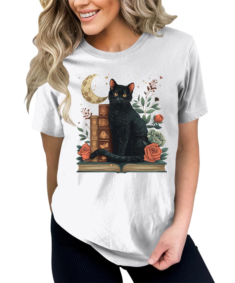 Women's Funny Bookworm Black Cat Graphic Tees