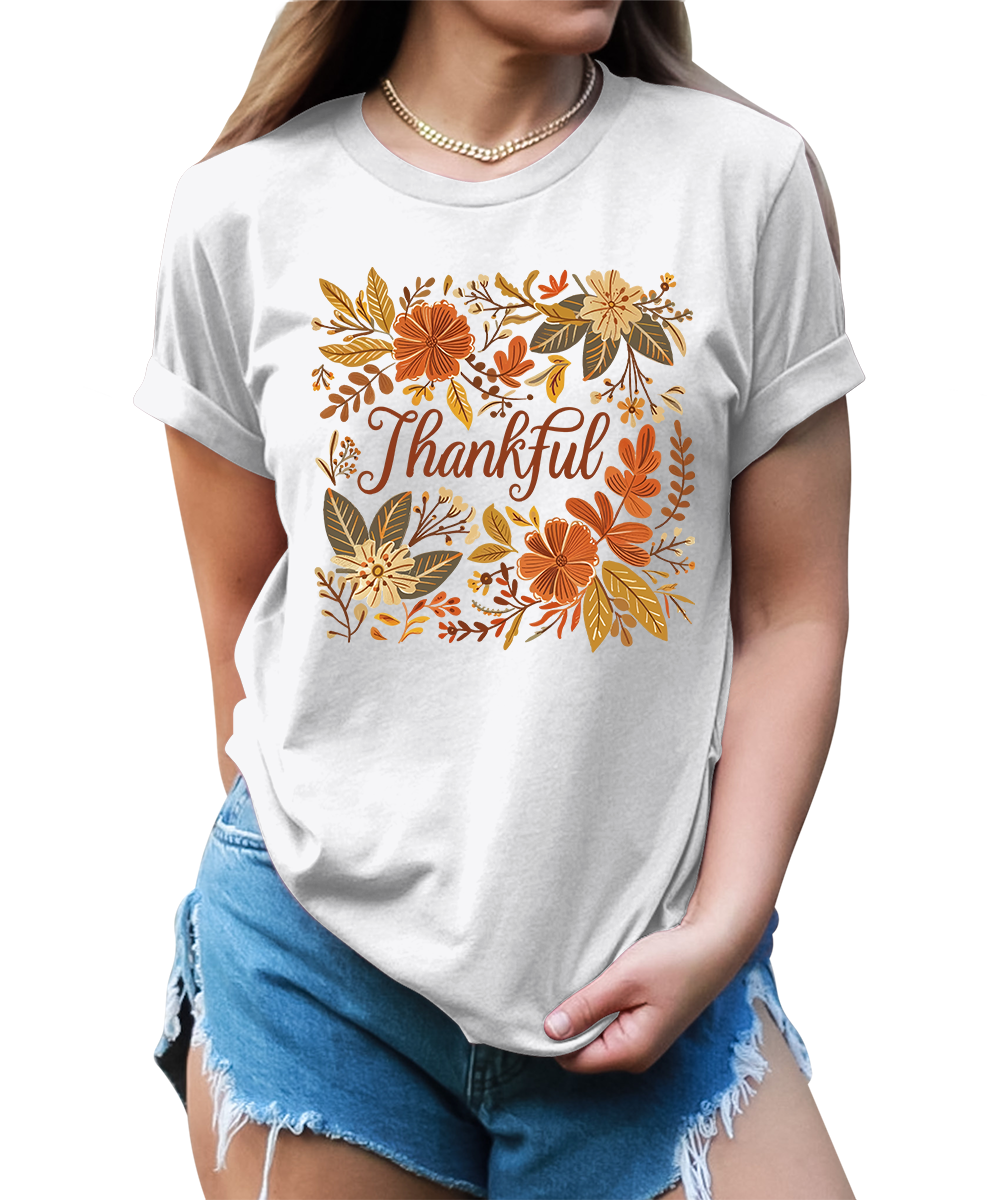 Thankful Floral Fall Graphic Tees for Women