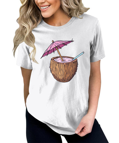 Summer Beach Umbrella Coconut Graphic Tees For Women