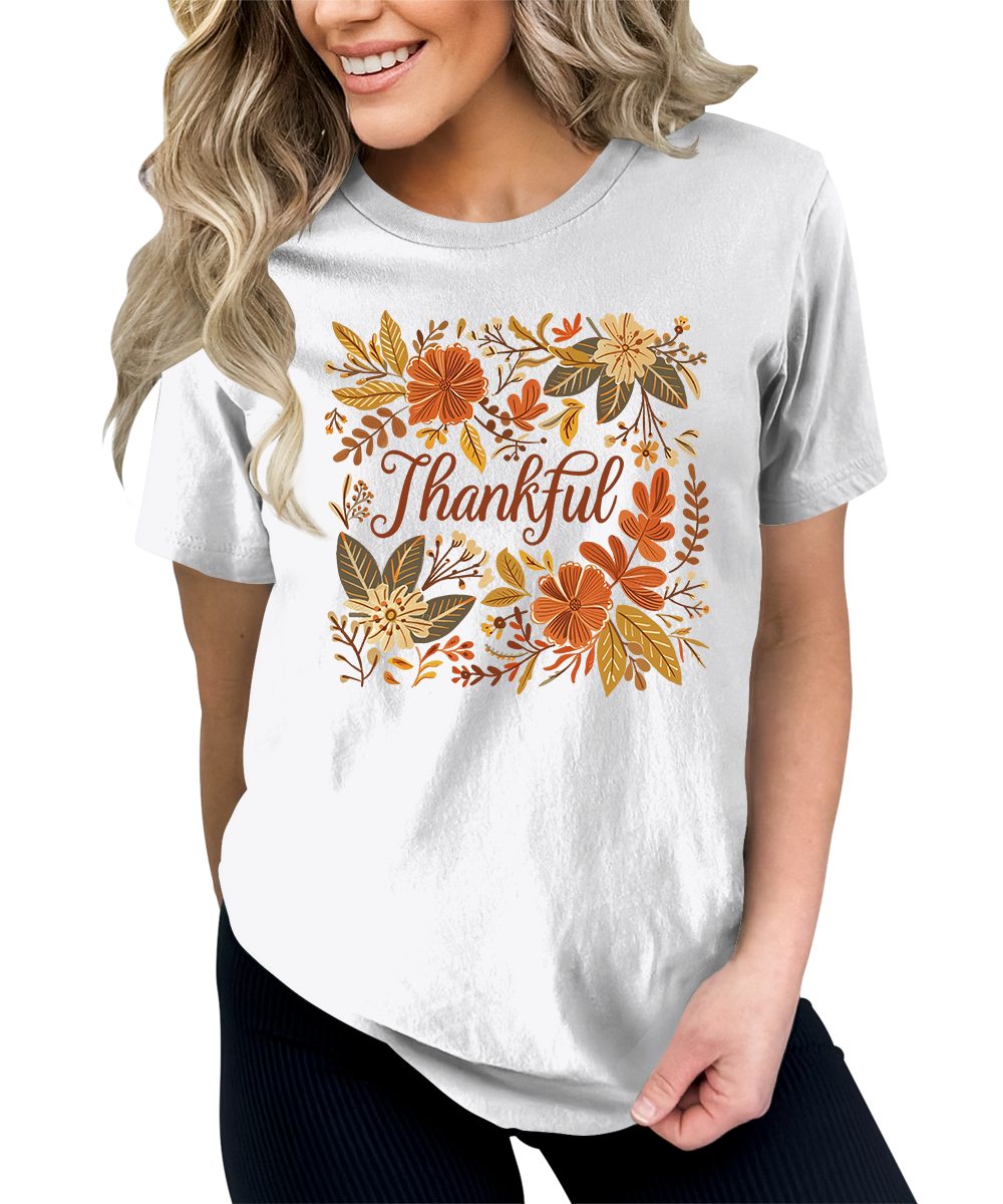 Thankful Floral Fall Graphic Tees for Women