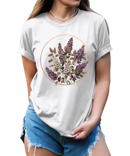 Trendy Purple Floral Circle Graphic Tees for Women