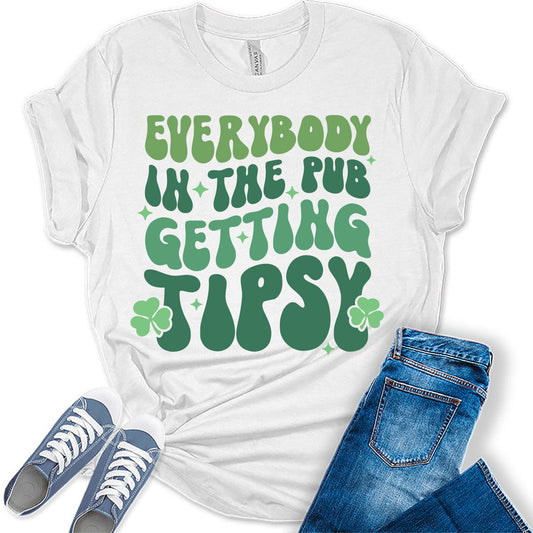 in The Pub Getting Tipsy T Shirt St Patricks Day Shirt Womens Retro Graphic Tees