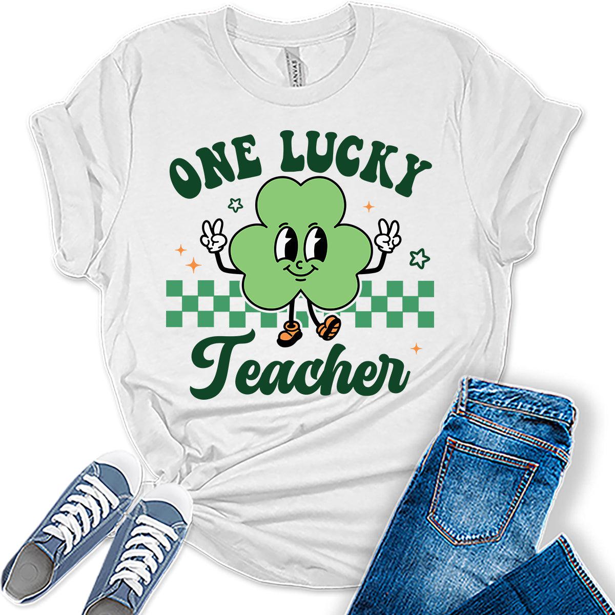 One Lucky Teacher Retro Groovy St Patrick's Day Funny Shirt For Women