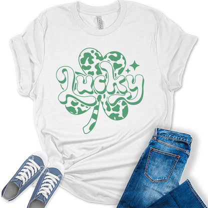 Lucky Clover T Shirt St Patricks Day Shirt Womens Shamrock Graphic Tees