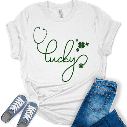 Lucky Nurse Shamrock T Shirt St Patricks Day Shirt Womens Doctor Graphic Tees