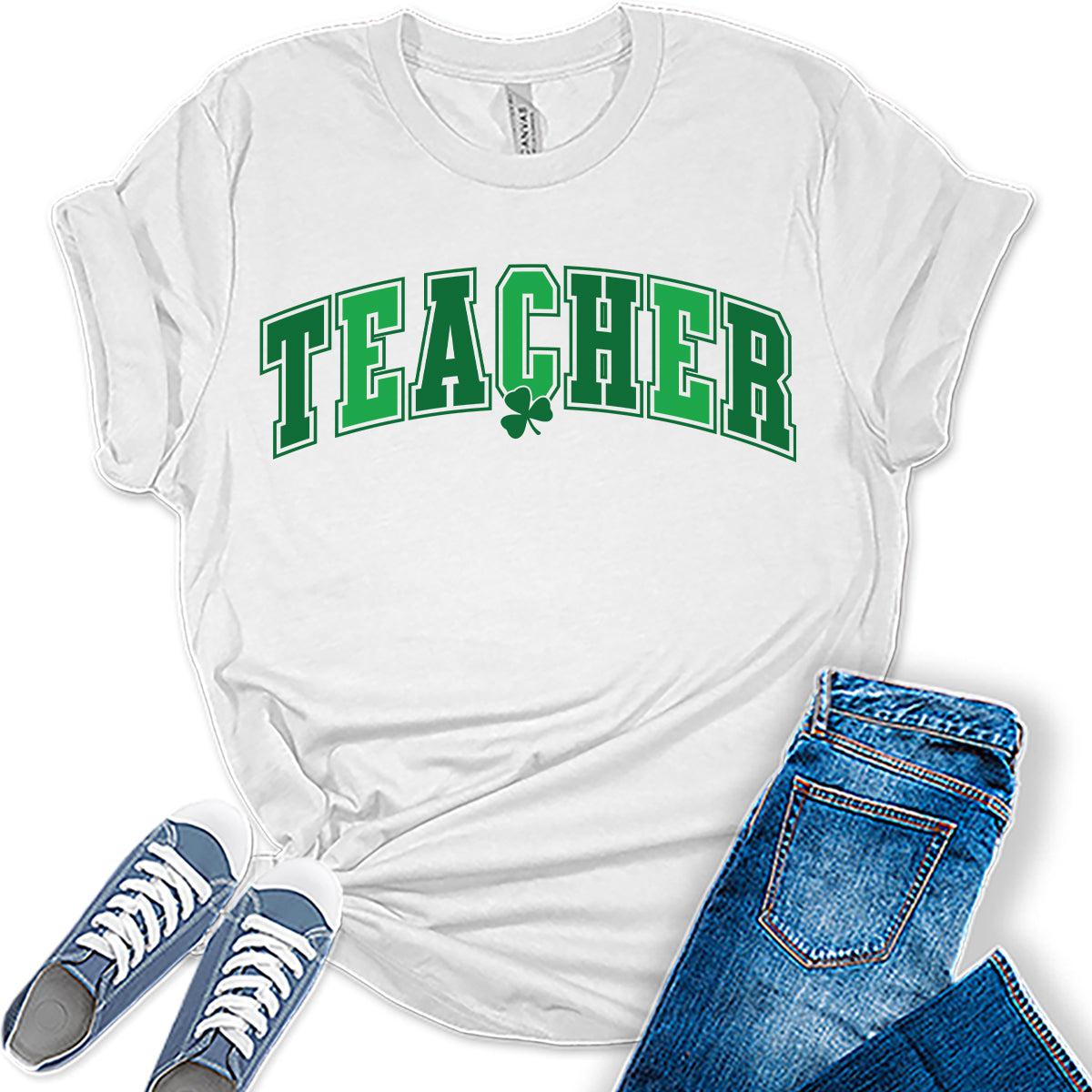 Teacher T Shirt Shamrock St Patricks Day Shirt Womens Letter Print Graphic Tees