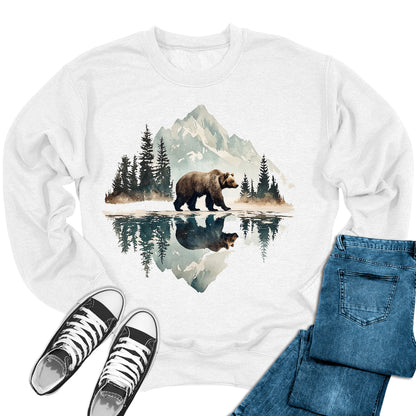 Women's Bear Mountain Crewneck Outdoors Nature Wilderness Scene Sweatshirt