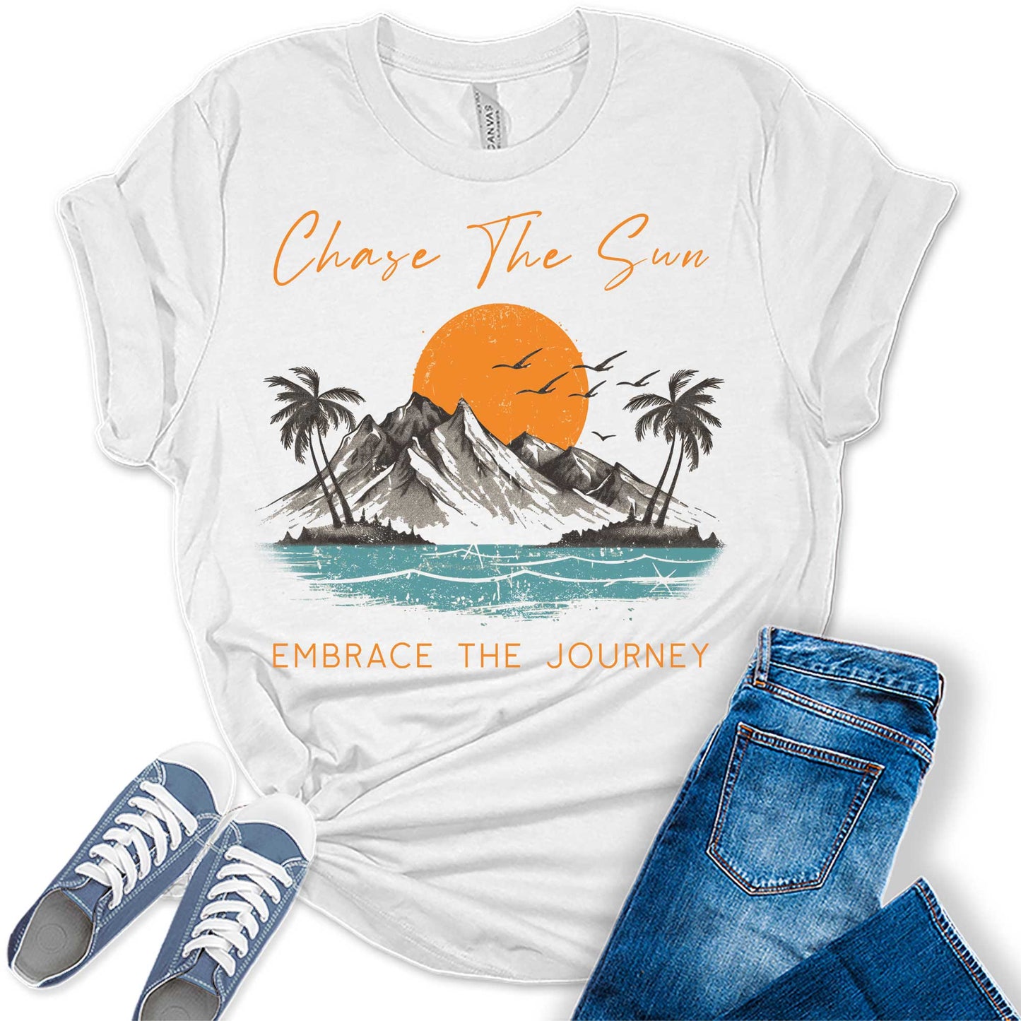 Beach Shirts for Women Chase the Sun Vintage Summer Graphic Tees