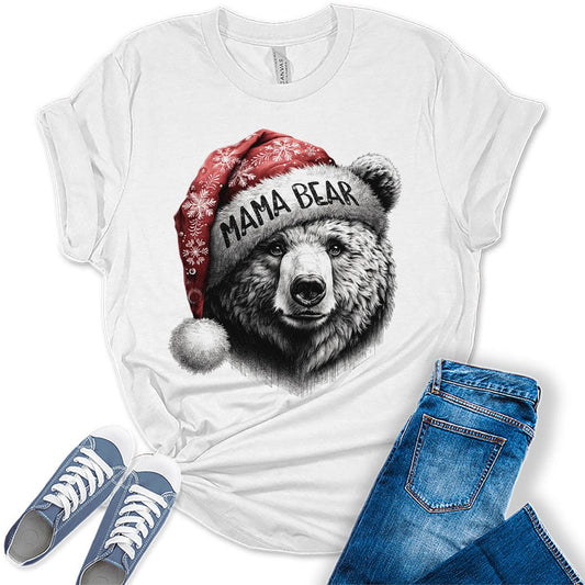 Mama Bear Shirt Cute Christmas Tshirts for Women Graphic Tees for Mom