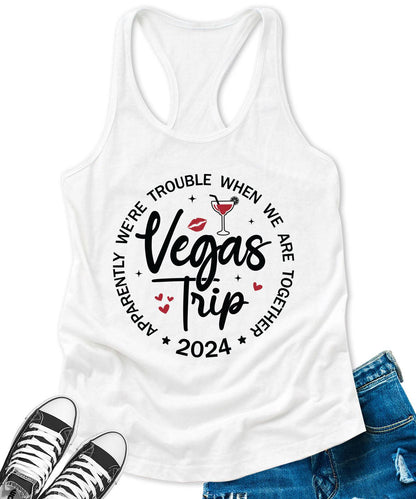 Vegas Trip 2024 Racerback Tank Top for Women Apparently We are Trouble Letter Print Sleeveless Summer Tops