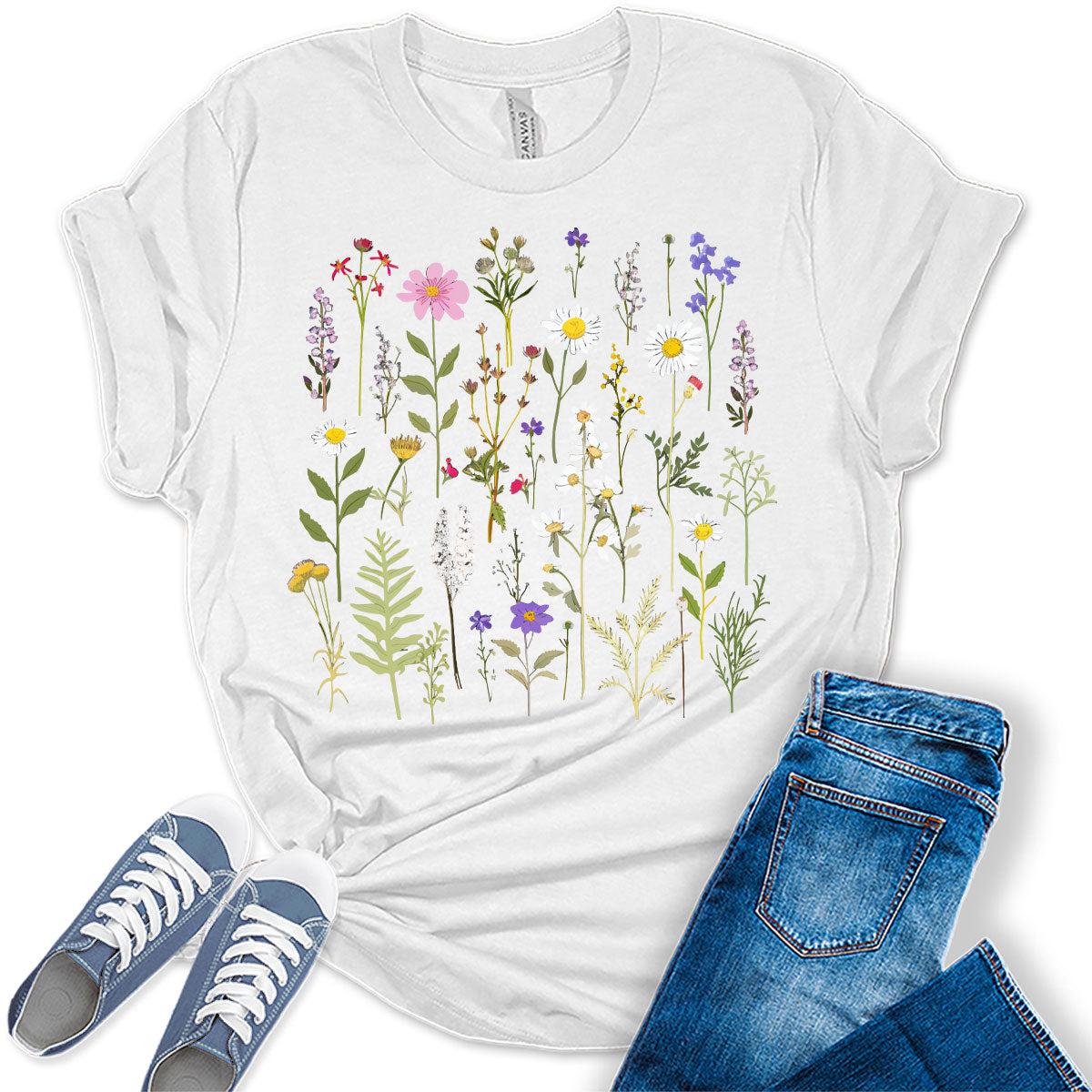 Womens Boho Shirt Vintage Wildflowers T Shirt Trendy Summer Graphic Tees