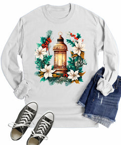 Winter Floral Lantern Christmas Women's Long Sleeve T-Shirt