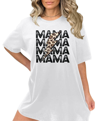 Mama Shirt Cute Thunder Leopard Letter Print Graphic Tees for Women Retro Tops