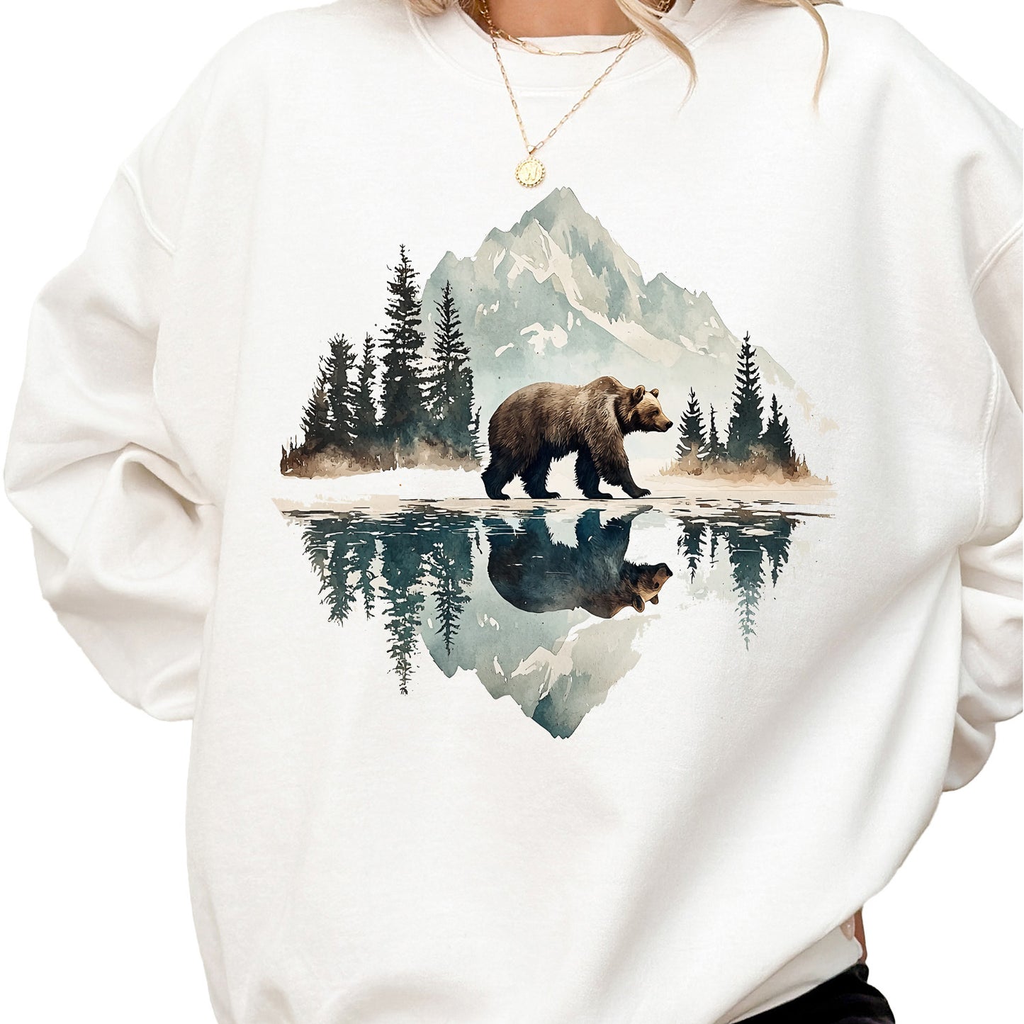 Women's Bear Mountain Crewneck Outdoors Nature Wilderness Scene Sweatshirt