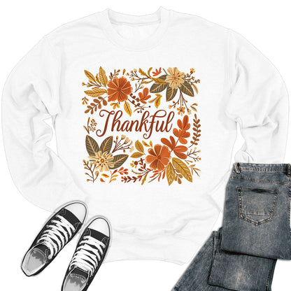 Women's Fall Thankful Crewneck Floral Thanksgiving Sweatshirt