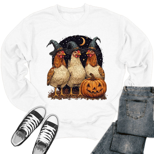 Women's Chicken Witch Hat Pumpkin Halloween Crewneck Sweatshirt