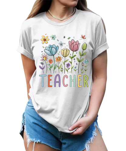 Beautiful Teacher Floral Graphic Tees for Women