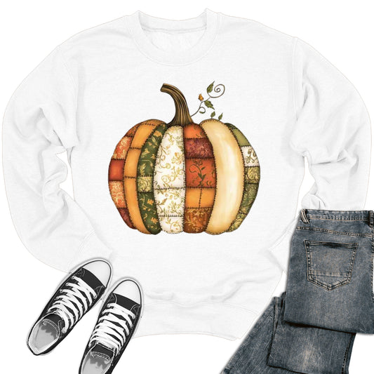 Women's Patch Pumpkin Stitched Fall Halloween Crewneck Sweatshirt