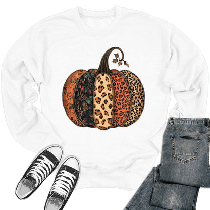 Women's Fall Leopard Print Pumpkin Thanksgiving Crewneck Sweatshirt