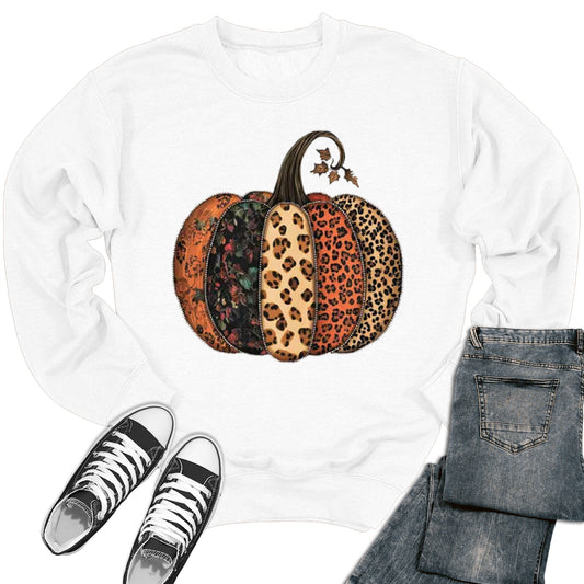 Women's Fall Leopard Print Pumpkin Thanksgiving Crewneck Sweatshirt