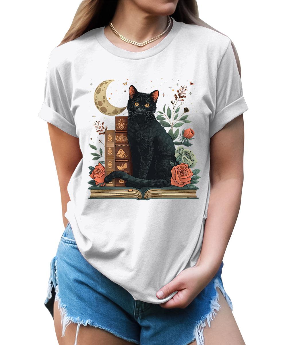 Women's Funny Bookworm Black Cat Graphic Tees