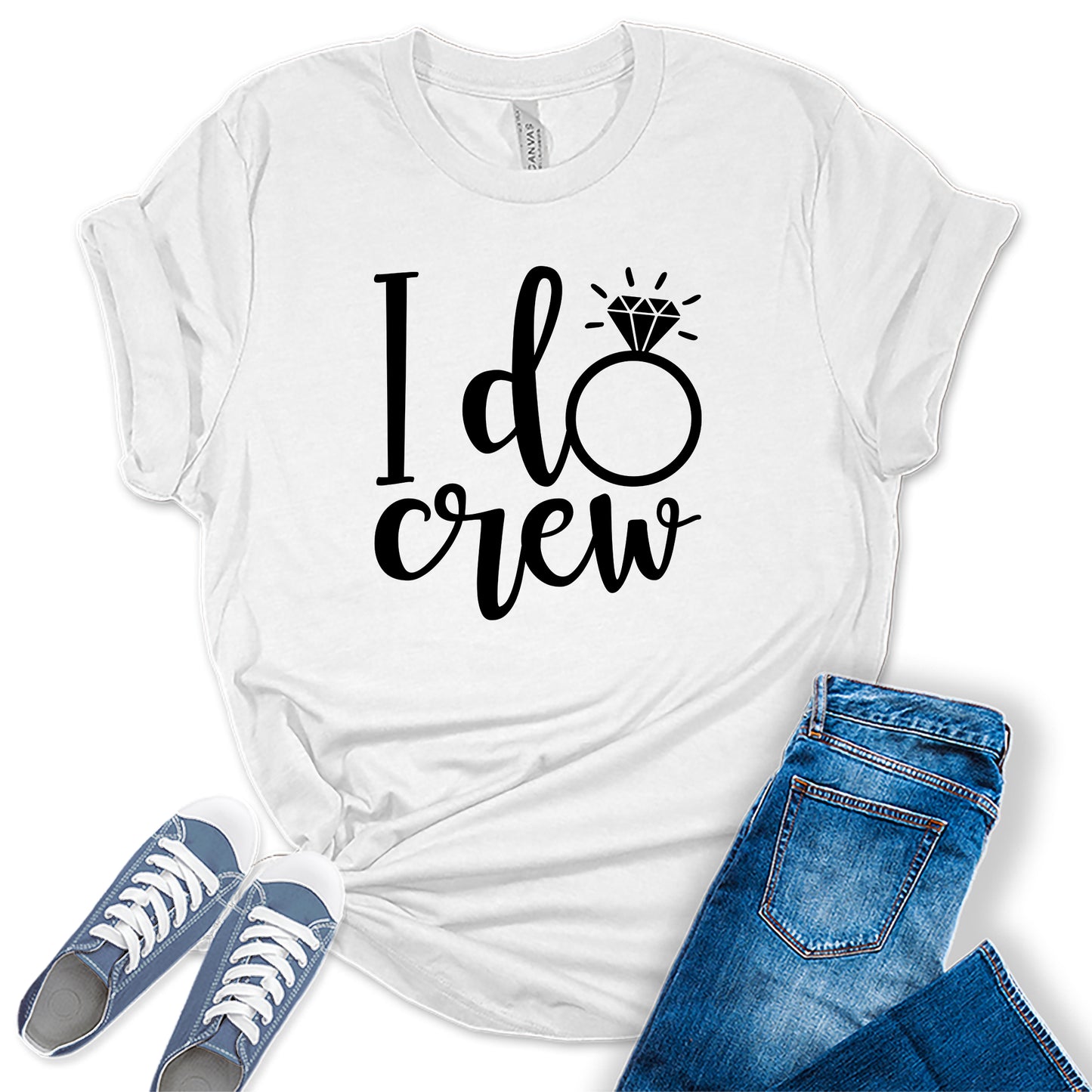 Women's I Do Crew Shirt Cute Bridal Party Black Letter Print Graphic Tees