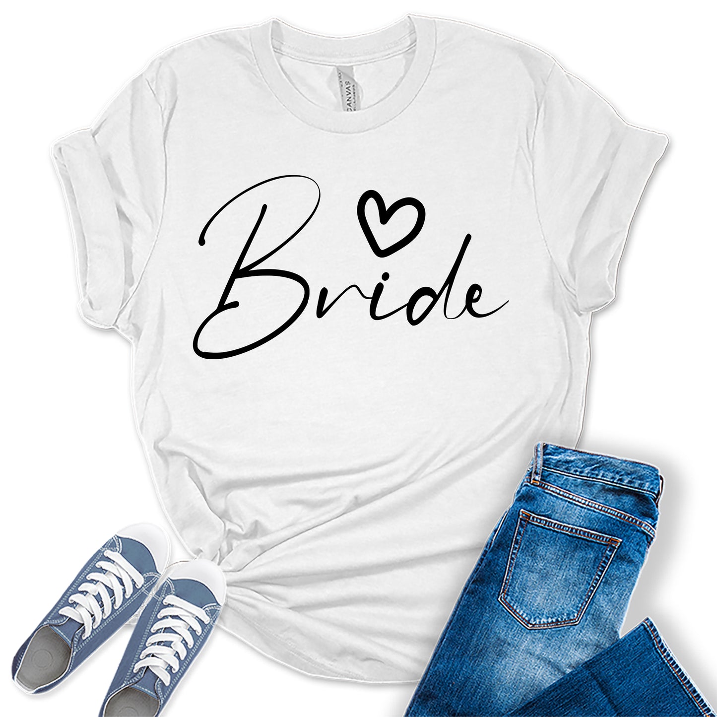 Women's Bride Shirt Cute Bridal Party Black Letter Print Graphic Tees