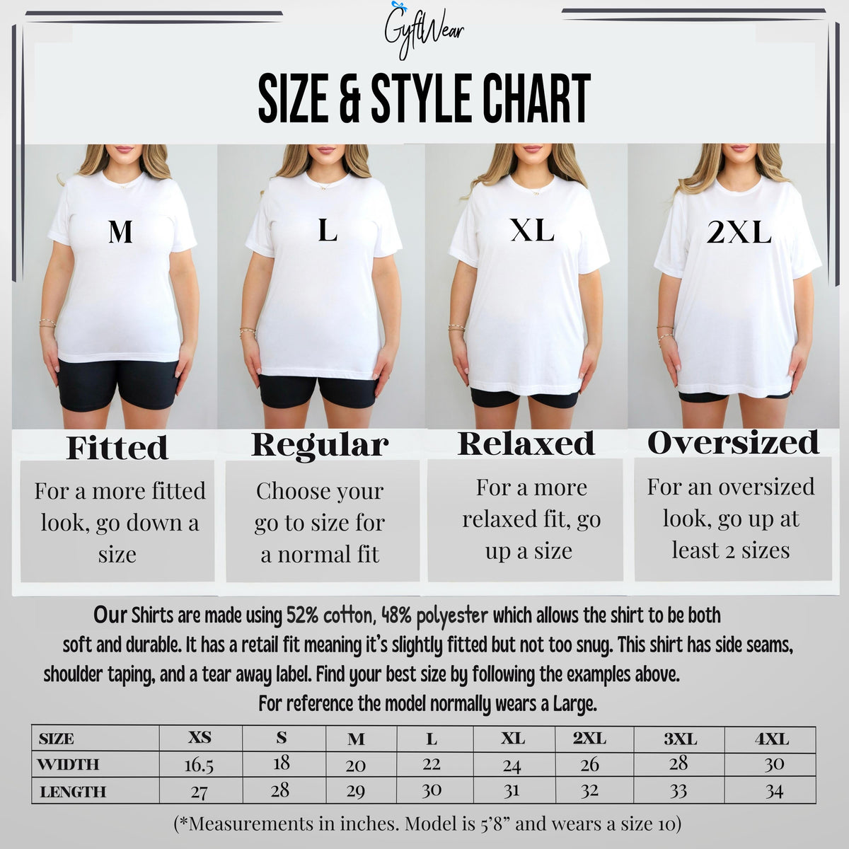 GyftWear size chart - Heather Grass Green