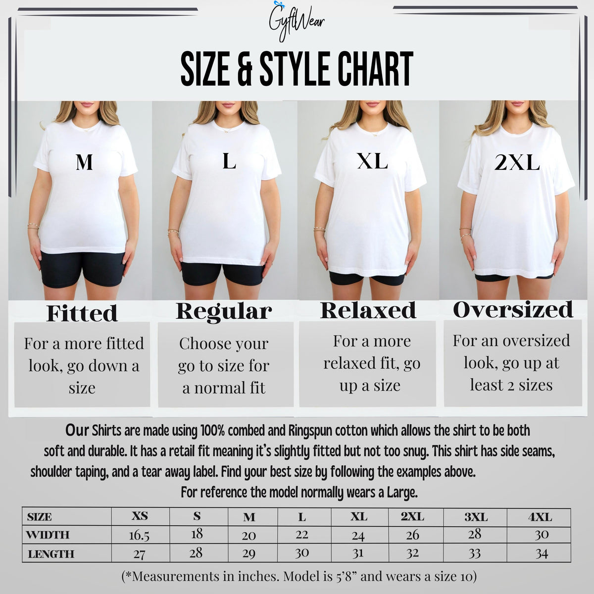 GyftWear size chart - Cardinal