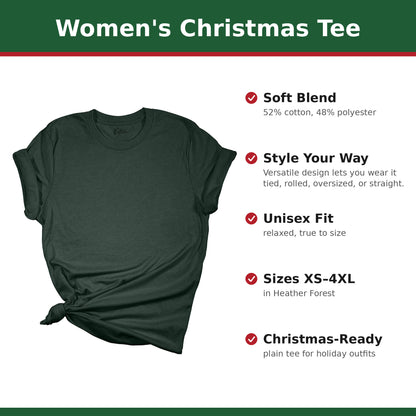 Plain Heather Forest women's Christmas tee with feature callouts