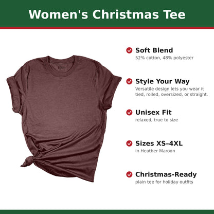 Plain Heather Maroon women's Christmas tee with feature callouts