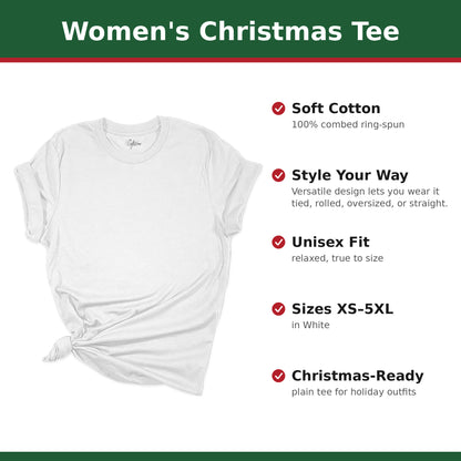 Plain White women's Christmas tee with feature callouts