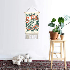 Merry and Bright Christmas Linen Hanging Poster Wall Decor
