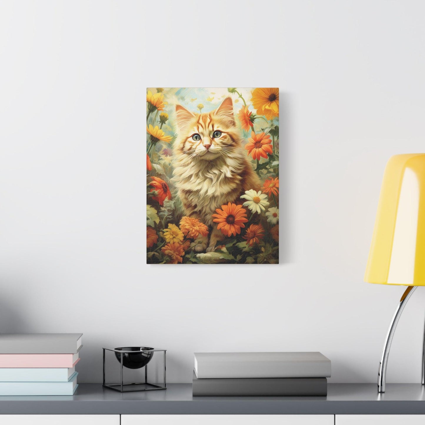 Kitten Floral Orange Cream Stretched Canvas Print 1.25" Thick