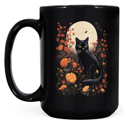 Black Cat Fall Floral Coffee Mug