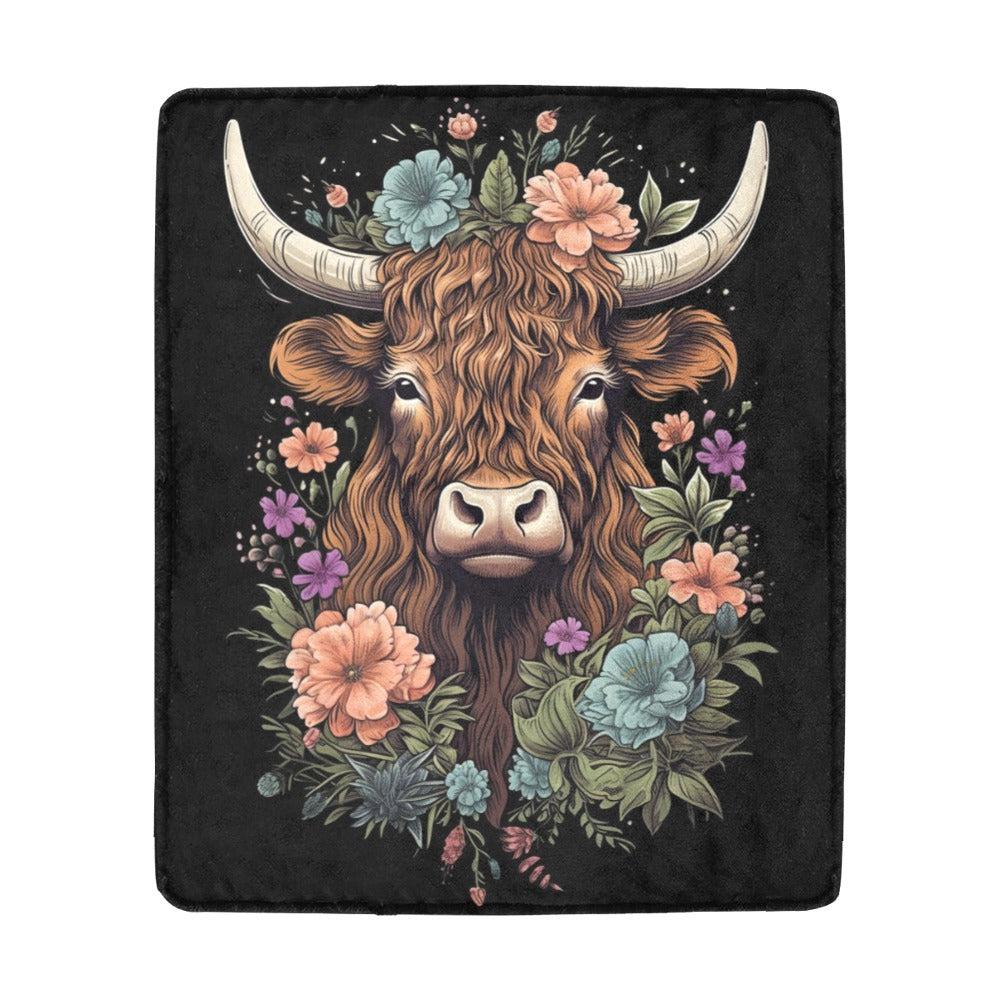 Floral Highland Cow Ultra-Soft Micro Fleece Blanket 50" x 60"