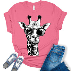 Womens Giraffe Shirt Casual Ladies Cute Graphic Summer Tops