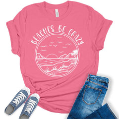 Womens Beach Shirts Casual Ladies Cute Graphic Tees Spring Short Sleeve T Shirts Plus Size Summer Tops For Women