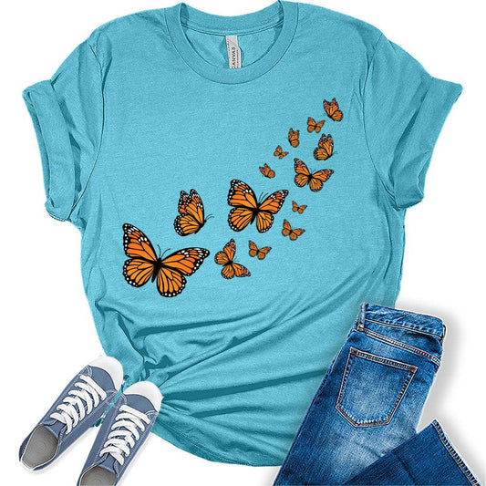 Trendy Butterfly Shirt Casual Ladies Cute Floral Bella Graphic Tees Spring Short Sleeve Plus Size Summer Tops for Women