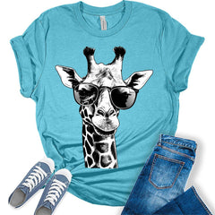 Womens Giraffe Shirt Casual Ladies Cute Graphic Summer Tops