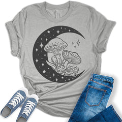 Mystical Moon With Mushrooms Womens Cottagecore T-Shirt