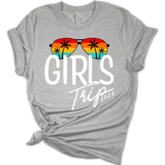 Womens Girls Trip Shirt Vacation 2023 T Shirt Retro Sunglasses Graphic Tee