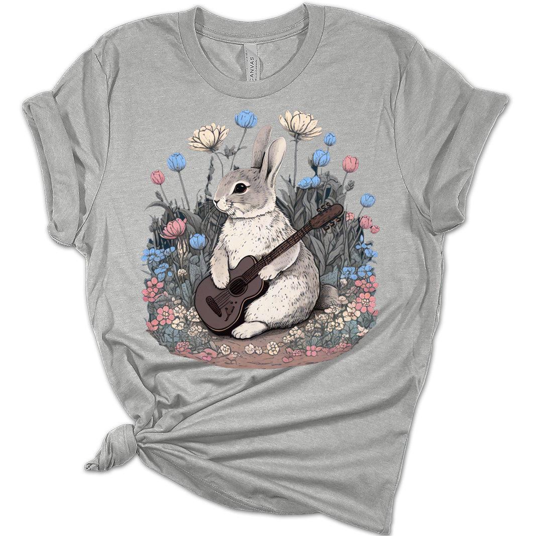 Bunny Rabbit Playing Guitar Shirt Womens Cottagecore Aesthetic Easter T-Shirt