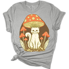 Cat Sitting Under Mushroom Cottagecore Aesthetic T-Shirt