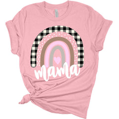 Womens Mama Shirt Plaid Mama T Shirts Cute New Mom Shirts Rainbow Graphic Print Tees