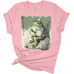 Frog Fishing Scene Shirt Womens Cottagecore Aesthetic T-Shirt
