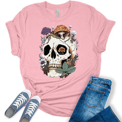 Cottagecore Aesthetic Shirt Skull With Mushrooms Womens T-Shirt