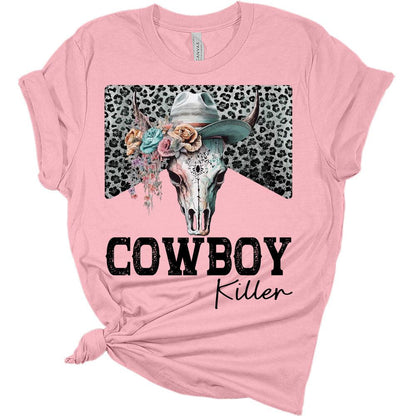 Womens Cowboy Killer T-Shirt Cute Western Shirt Casual Graphic Tee Short Sleeve Top