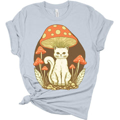 Cat Sitting Under Mushroom Cottagecore Aesthetic T-Shirt